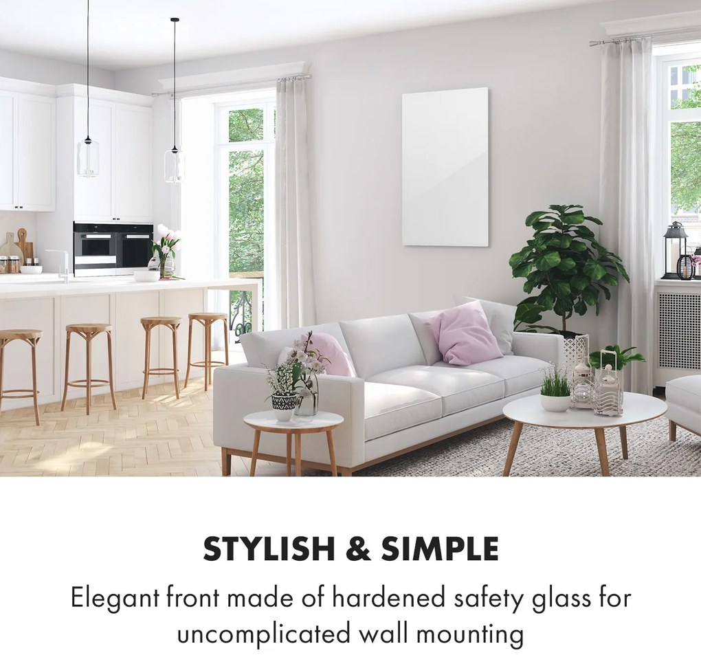 Klarstein Crystal Wall, infravörös hősugárzó, 100 x 60 cm, 600 W, heti időzítő, IP20, fehér
