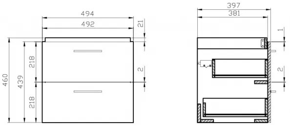Cersanit S801-153-DSM - LARA COMO falra szerelhető fürdőszobaszekrény mosdóval, diószínű