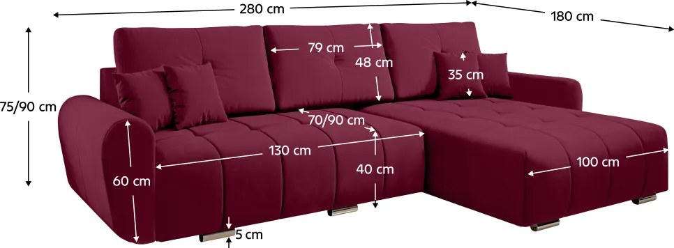 Univerzális ülőgarnitúra, anyag Monolith bordó, LONGA ROH