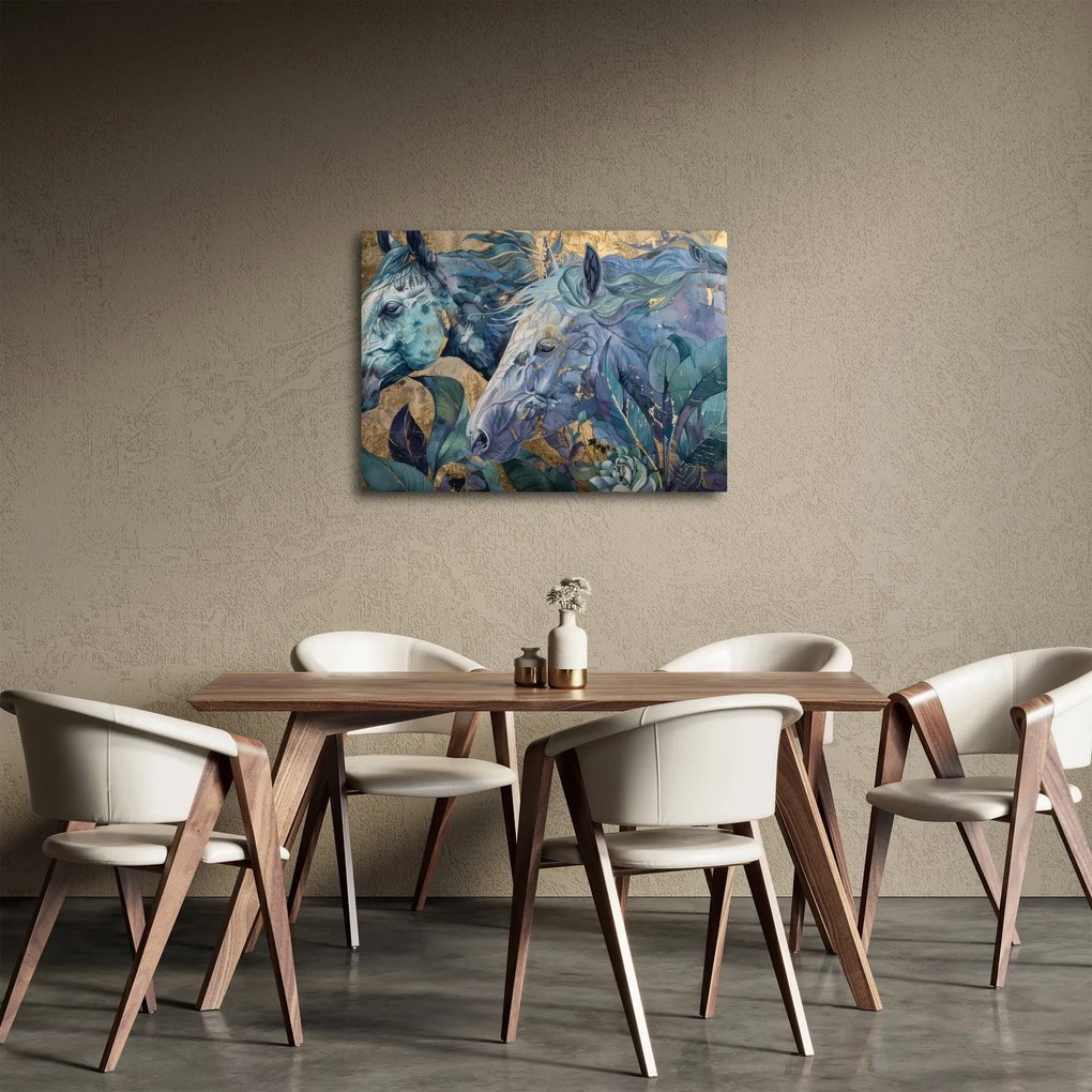 Kép - Lovak arany háttérrel (70x50 cm)