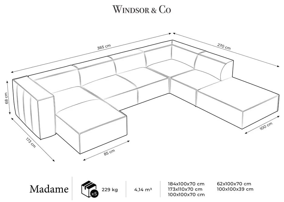 Szürke sarokkanapé (jobb oldali) Madame – Windsor & Co Sofas