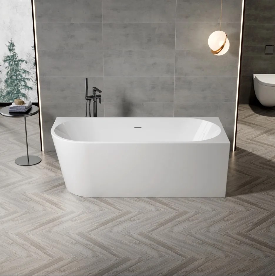 Erga Zara, sarok szabadon álló kád 150x75 cm + leeresztő csavar, jobb, fehér fényes, ERG-Zara-150075R-WH-WH