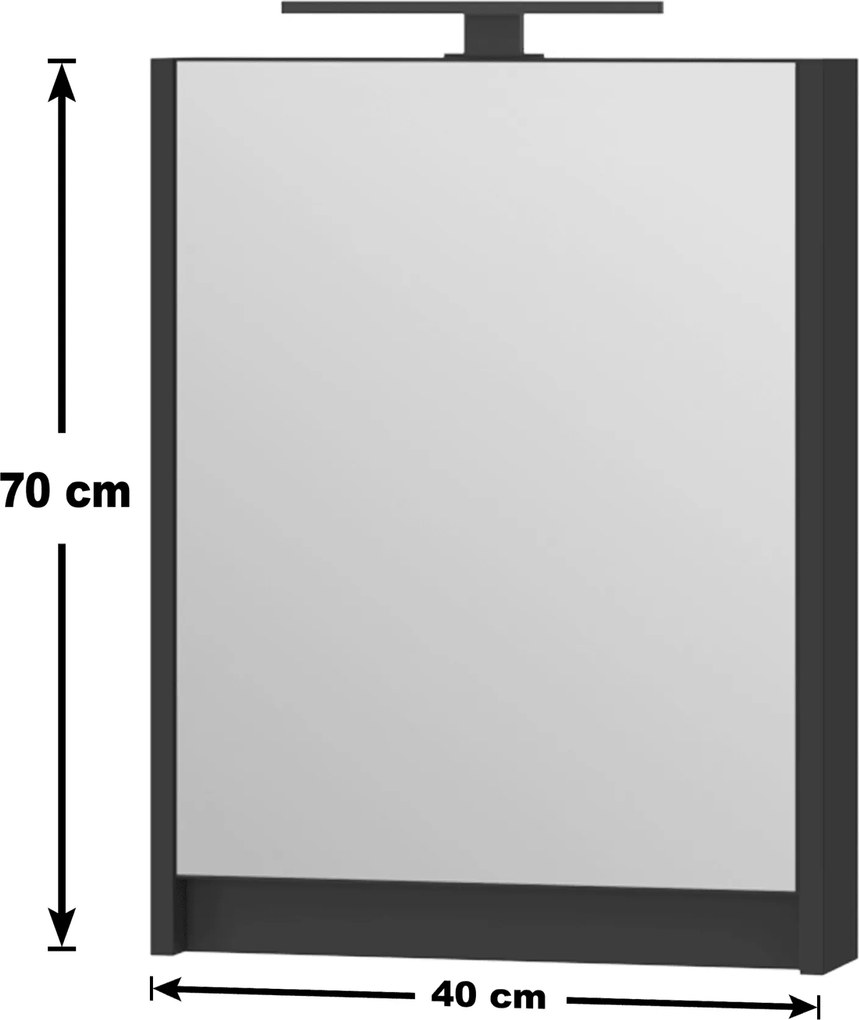 Fürdőszoba szekrény 40 tükörrel és LED-del fekete félmatt Omeble