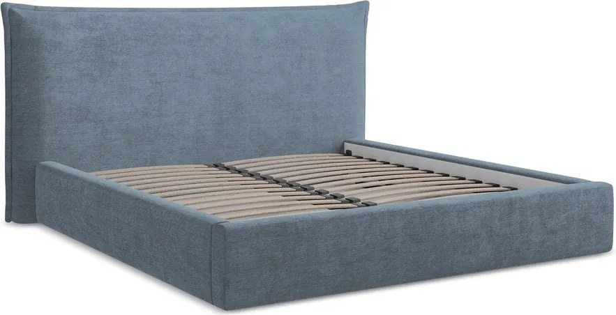 Kék kárpitozott ágyneműtartós franciaágy ágyráccsal 180x200 cm Esala – Makamii