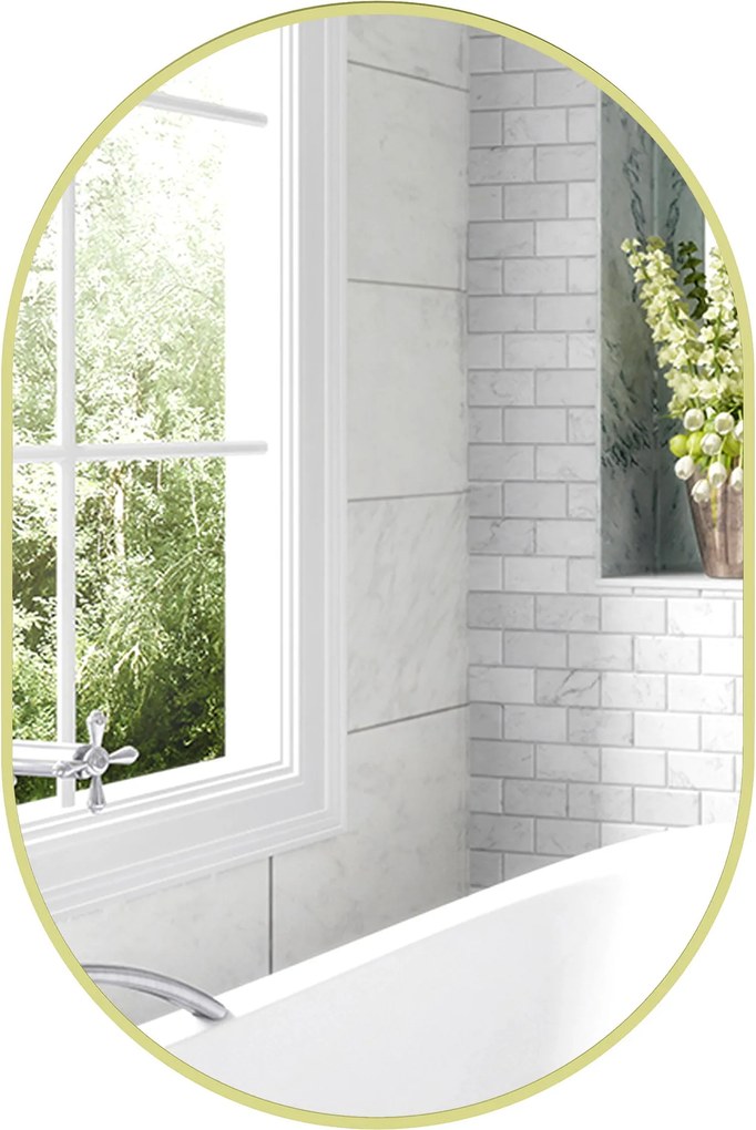 HOMCOM Ovális Fürdőszoba Tükör 60x90 cm Alumínium Kerettel, Dekoratív Fali Tükör, Függőleges és Horizontális Elhelyezés, Arany | Aosom