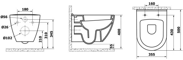 Creavit - PAULA függesztett WC kerámia/fehér