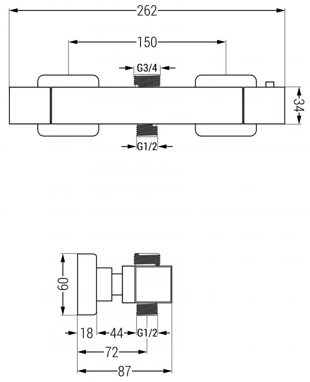 Mexen CUBE termosztatikus csaptelep felső csatlakozással 3/4" sarlóoszlophoz, fekete, 77250-70