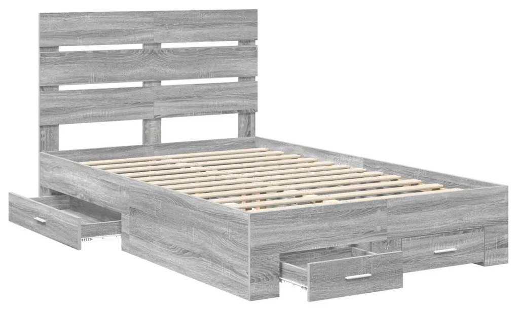 vidaXL Ágykeret fiókkal fejtámlával Szürke Sonoma 120 x 200 cm Faanyag