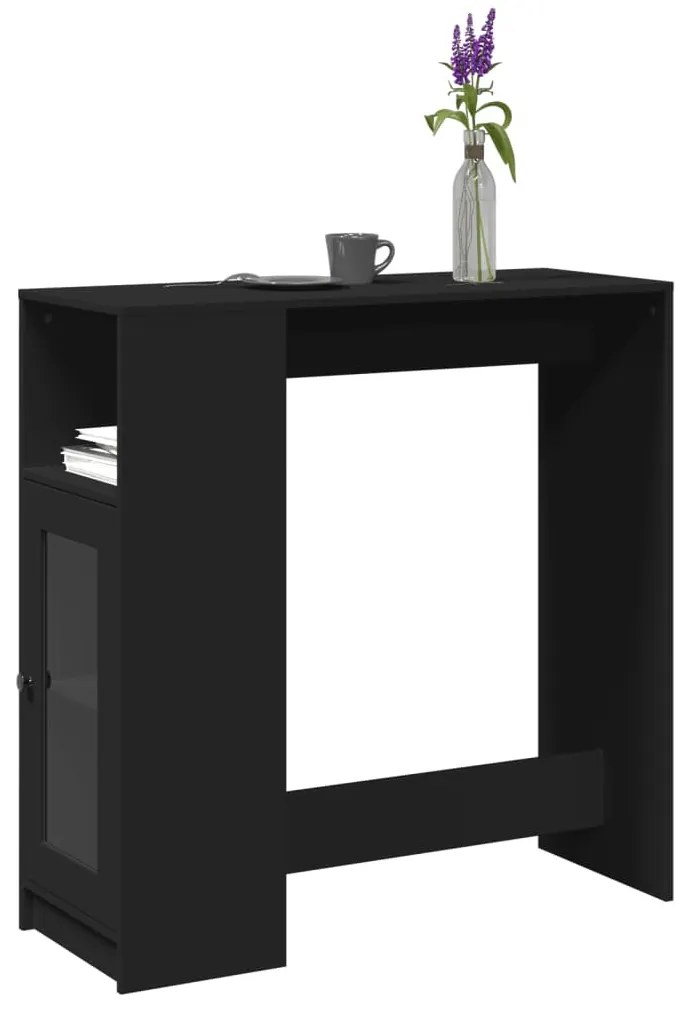 fekete szerelt fa tárolórekeszes bárasztal 101 x 40 x 103,5 cm