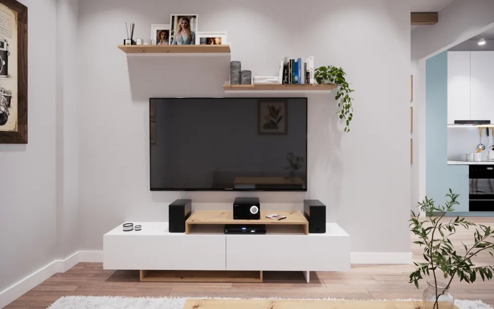 Nappali fal, fehér/artisan tölgy, MILONA