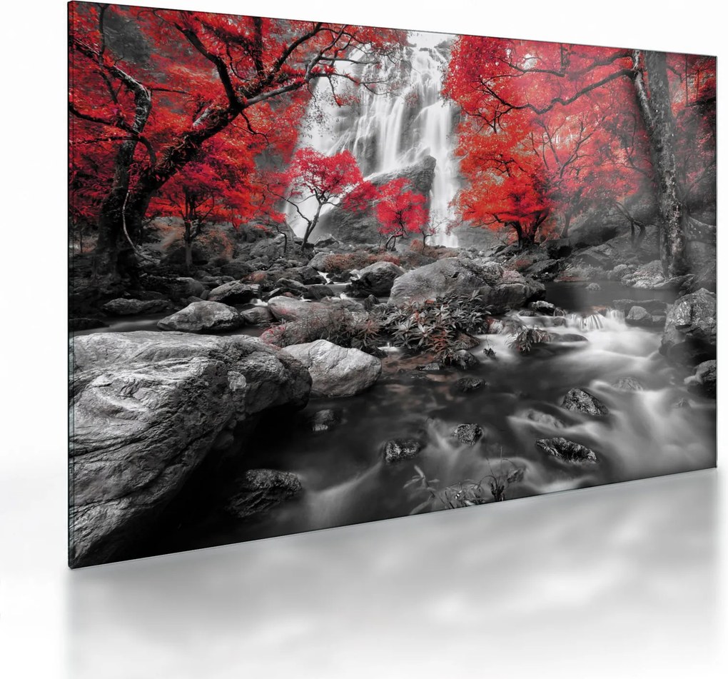 Üveg kép - Vízesések az őszi tájban (70x50 cm)