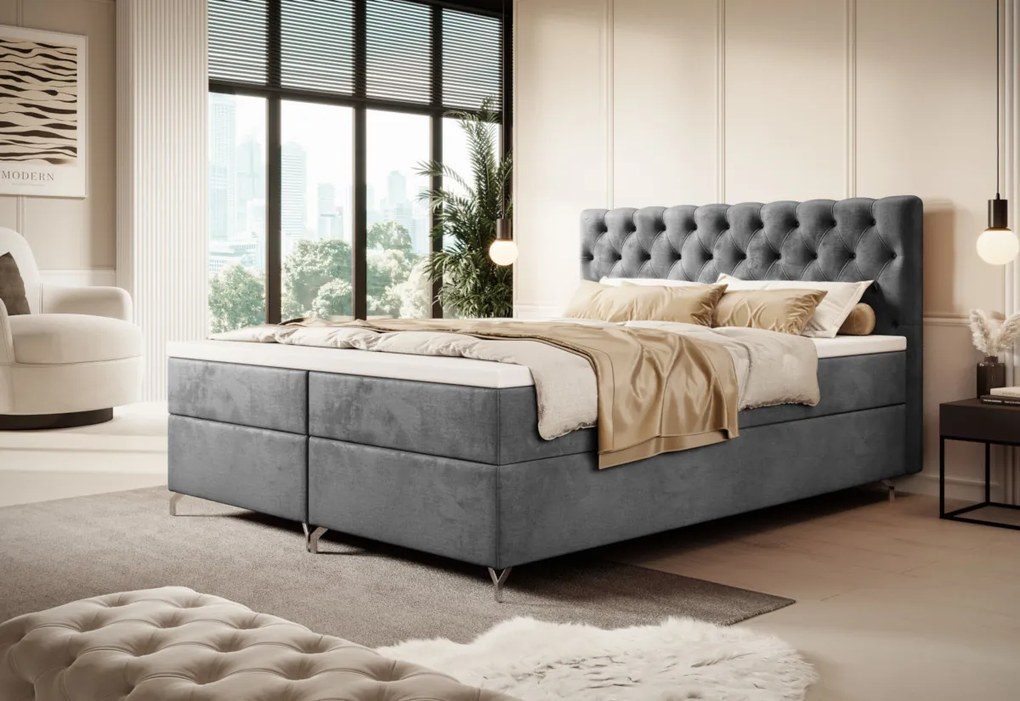 FESTER 2 kárpitozott boxspring ágy, 140x200, Monolith 59