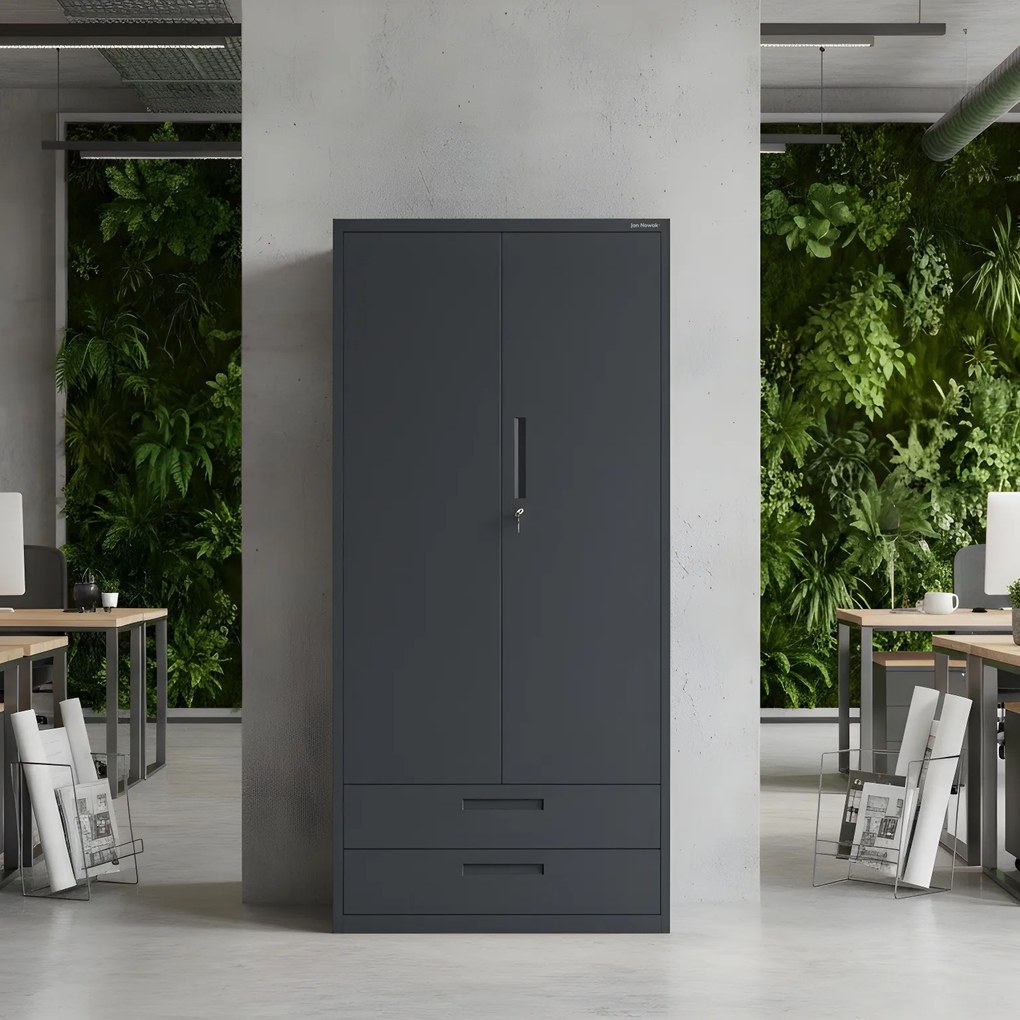 Moduláris többfunkciós fém szekrény két fiókkal antracit MEGAN 1950 x 900 x 400 mm