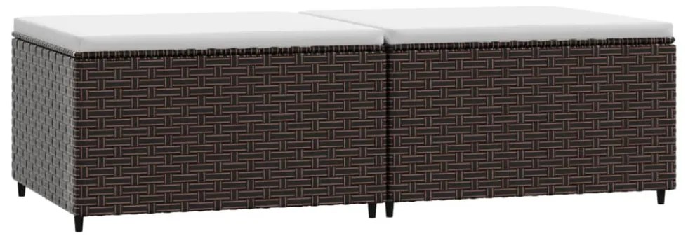 2 db barna polyrattan kerti lábtartó párnával