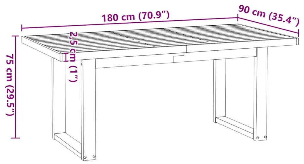Étkezőasztal NOAIN U-alakú lábak 180x90x75 cm tömörfa fenyőfa