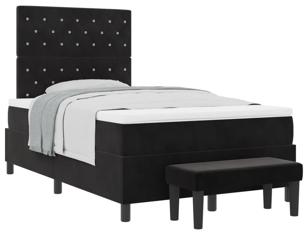 Box Spring Ágy Matraccal & Paddal Fekete 120x190 cm Bársony