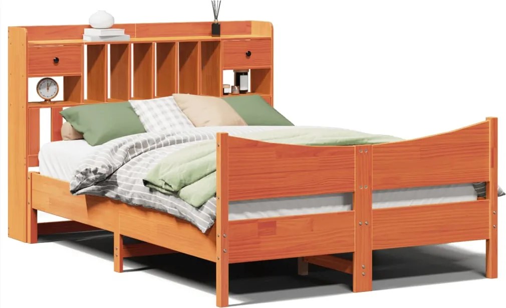 vidaXL viaszbarna tömör fenyőfa ágy matrac nélkül 140 x 190 cm