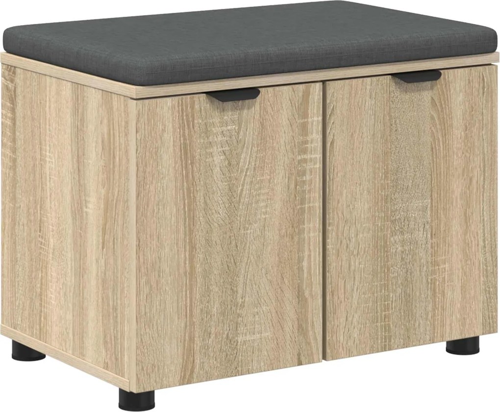 vidaXL Előtér pad Sonoma tölgy 60 x 38 x 46 cm Műanyag Fa és Szövet