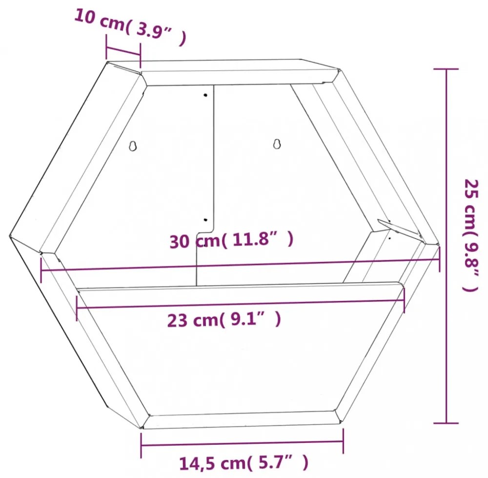 2 db rozsda színű corten acél fali növénytartó 30 x 10 x 25 cm
