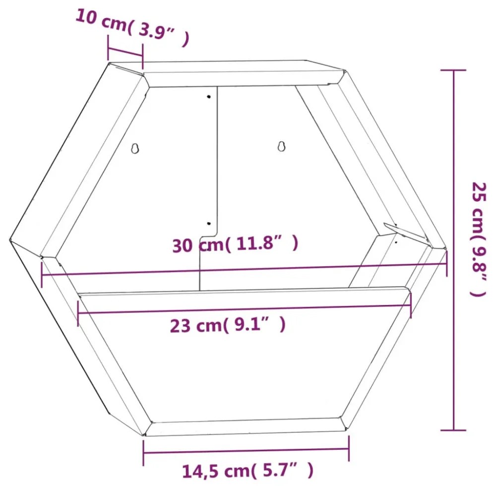 2 db rozsda színű corten acél fali növénytartó 30 x 10 x 25 cm