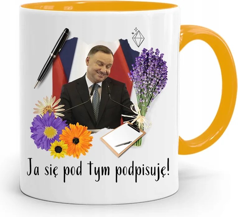 Duda András Sárga Elnöki Bögre Nyomtatott Mintával