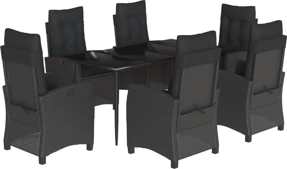 vidaXL 7 részes fekete polyrattan kerti étkezőgarnitúra párnával