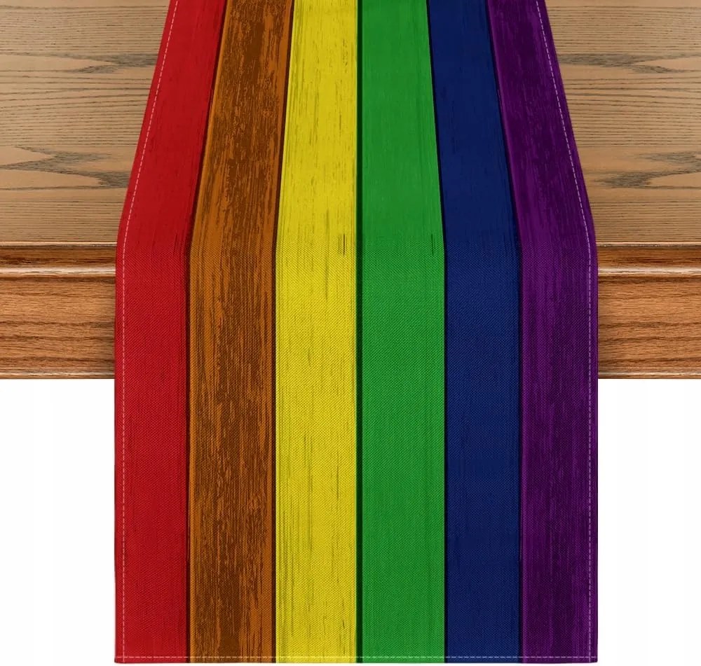Foltálló Asztalterítő 40x180 cm Szivárvány Rusztikus Csíkos Minta