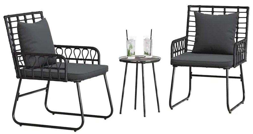 Kert étkező szett 3 pcs Fekete és Antracit Poli rattan és acél