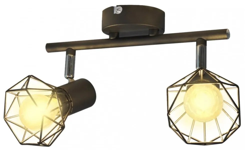 Fekete ipari stílusú drótvázas spotlámpa 2 LED izzóval