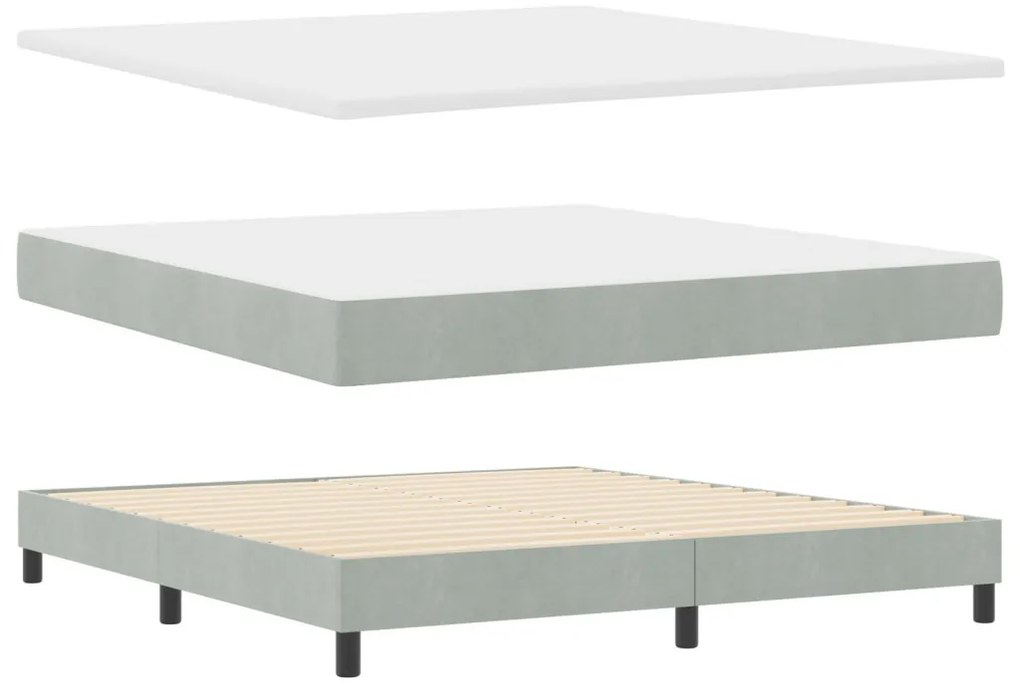 Boxspring Ágy Matraccal Világosszürke Szuper Király Bársony