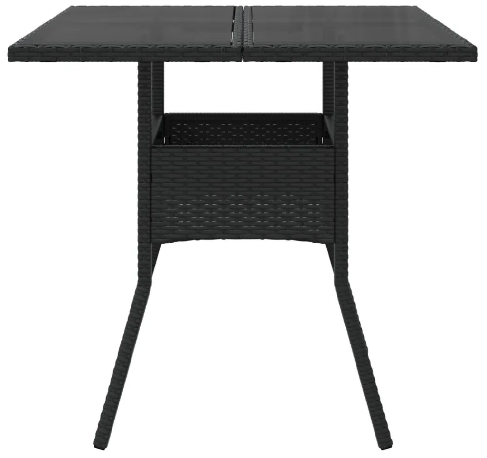 fekete polyrattan üveglapos kerti asztal 80 x 80 x 75 cm
