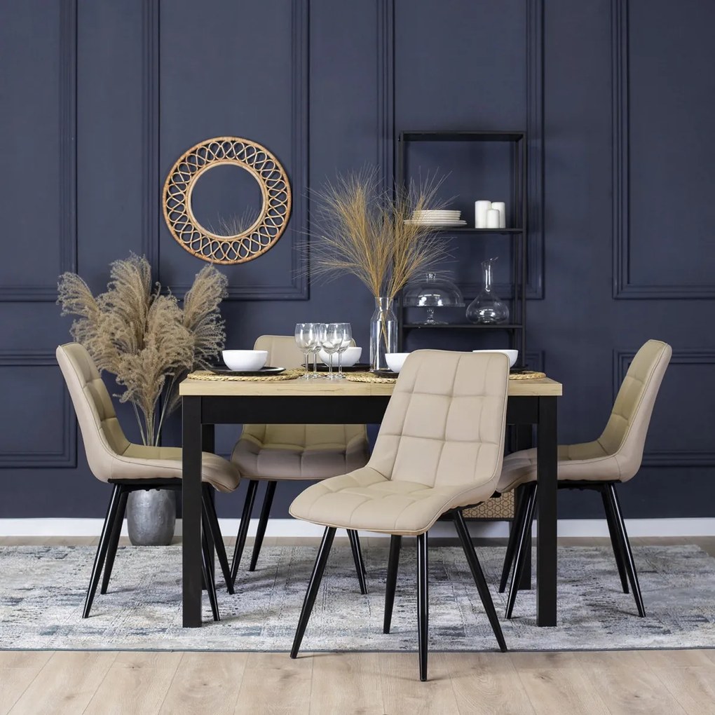 Bővíthető Étkezőasztal Riviera Tölgy/Fekete Színben. SKUBI 120-160 cm