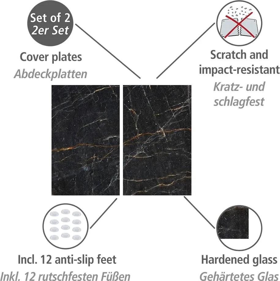 Edzett üveg tűzhely fedőlap szett 2 db-os 52x30 cm Marble – Allstar