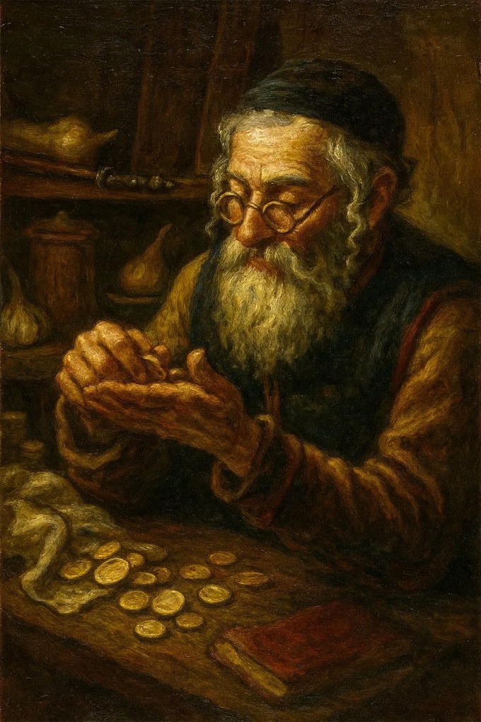 Vászonkép Zsidó Portré Zsidó Pénzzel A Boldogságért . 70x50cm