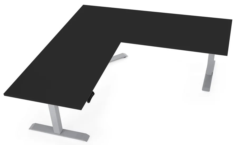 OfficeTech Angle állítható magasságú asztal, 180 + 120 cm, szürke alap, fekete