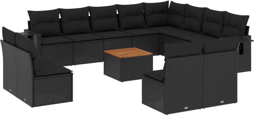 vidaXL 13 részes fekete polyrattan kerti ülőgarnitúra párnákkal