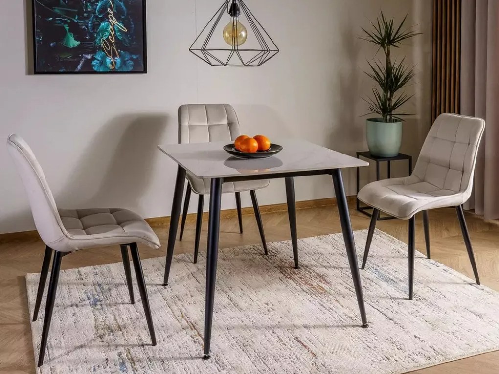 Étkezőasztal RION 80x80 cm kerámia asztallappal, fehér márvány