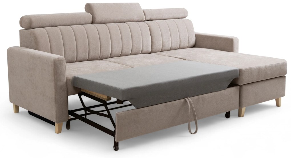 Vario sarokkinyitható kanapé, univerzális állású - bézs Wind 11 zsenília