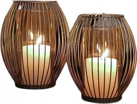 Fém gyertyatartó szett 2db-os rozé arany