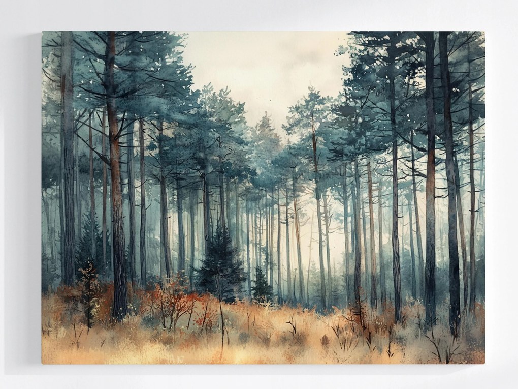 Poszter Akvarell Tájkép Erdő Fenyőfák 100x75