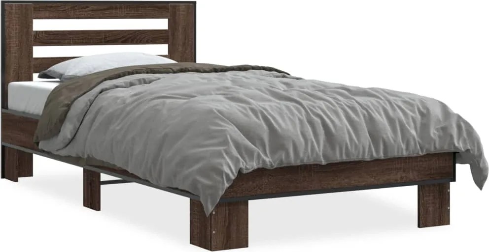 vidaXL barna tölgyszínű szerelt fa és fém ágykeret 90 x 190 cm