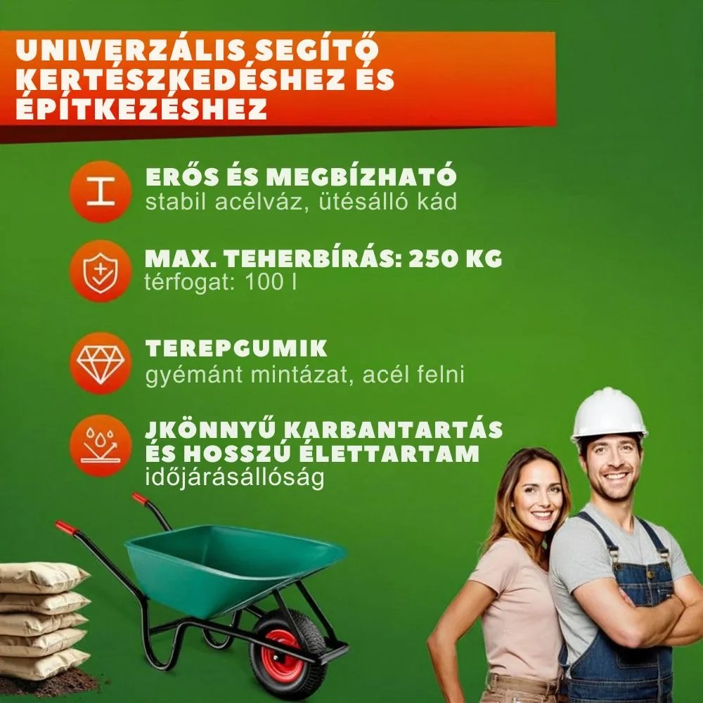 GREG talicska műanyag káddal, max. 100l/250kg, zöld/fekete Gardebruk