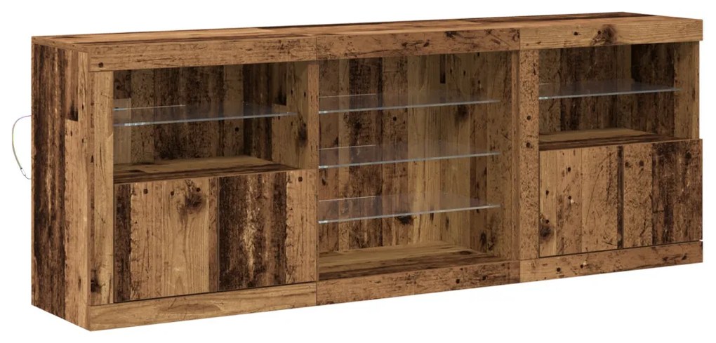 LED világítással ellátott büfé régi fa 181,5x37x67 cm újrahasznosított fa