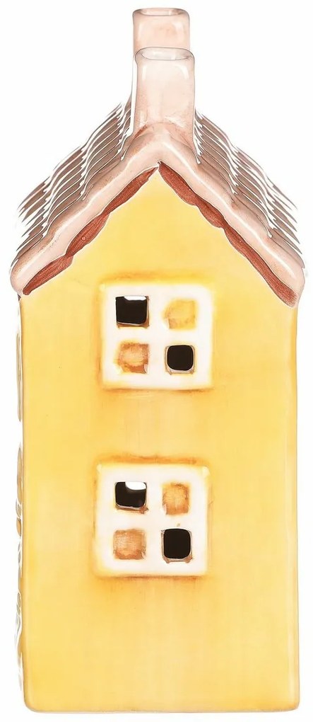 Kerámia házikó LED-del, 11 x 7 x 16 cm, tavasz, sárga