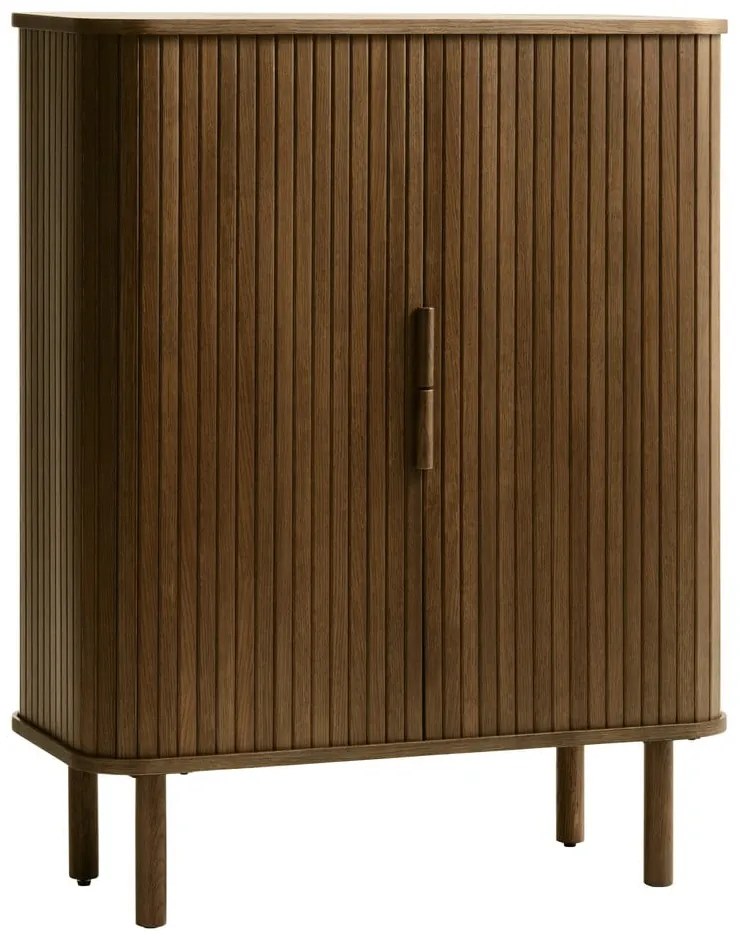 Barna szekrény tolóajtóval, tölgyfa dekorral 113x90 cm Cavo – Unique Furniture