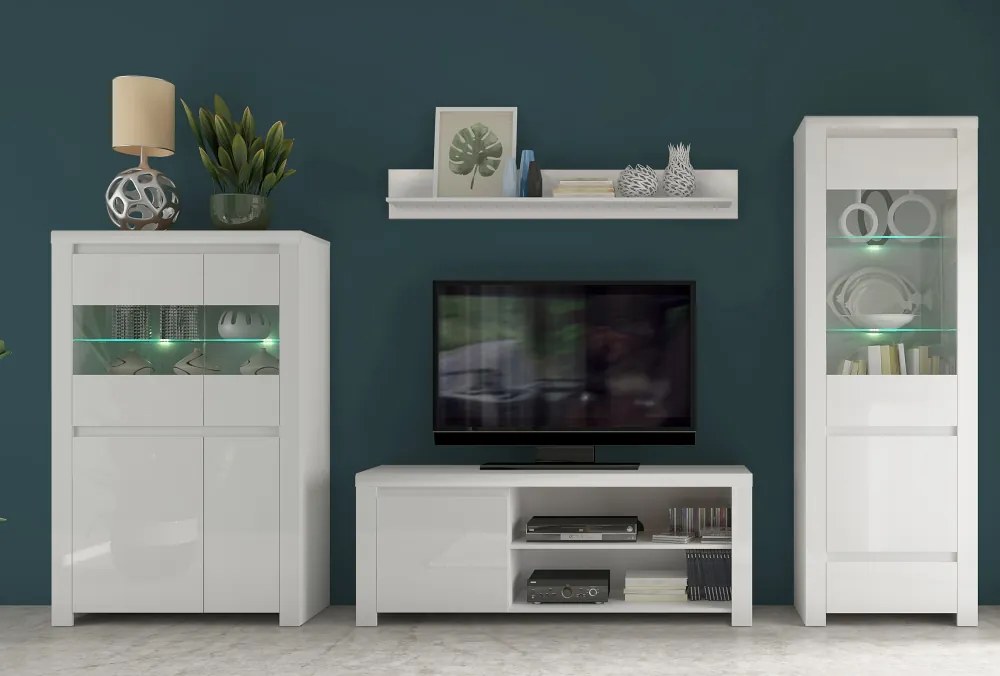 TV asztal 1D/160, fehér fényes, LINDY