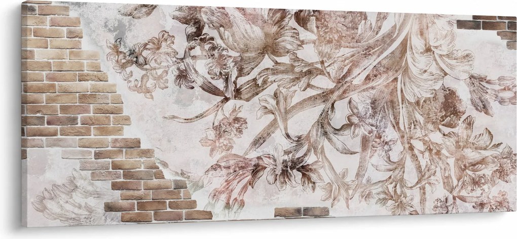Kép - Virágos freskó téglafalon (120x50 cm)