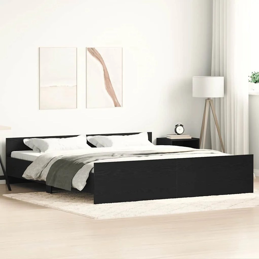 fekete tölgy színű szerelt fa ágykeret matrac nélkül 200x200 cm