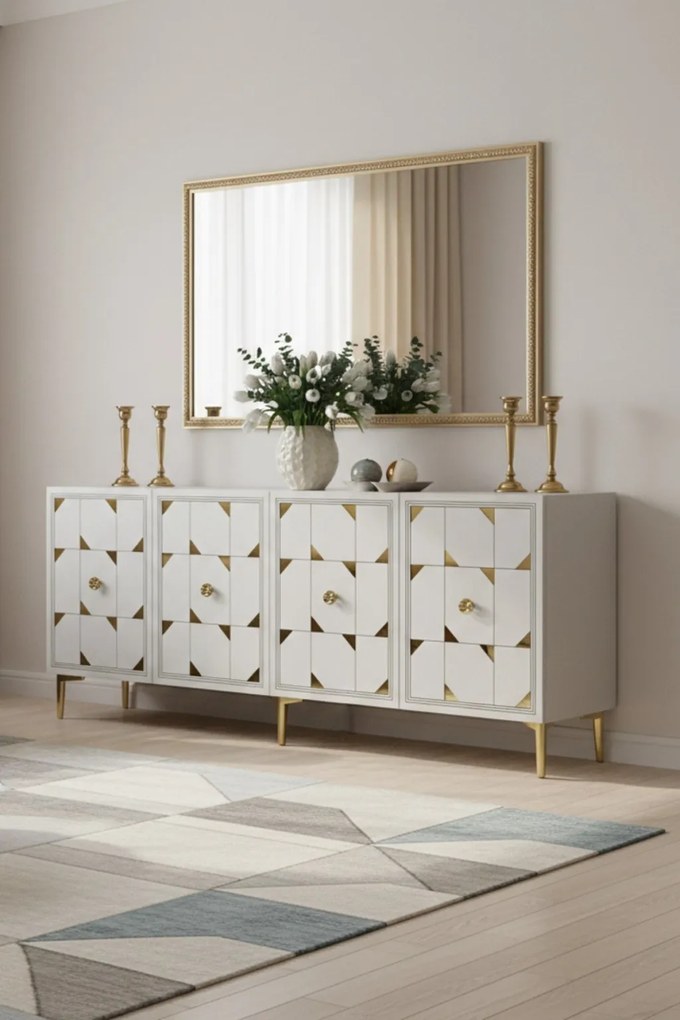 Moka komód, fehér-arany, 150 cm