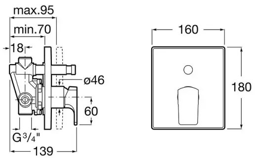 Roca A5A0B01C00 - Falba süllyeszthető zuhanycsaptelep L90, fényes króm